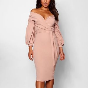 BooHoo Off the Shoulder Wrap Midi Dress